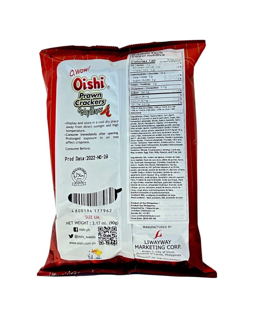 OISHI Prawn Crackers Spicy Big 30x90g Corinthian Distributors